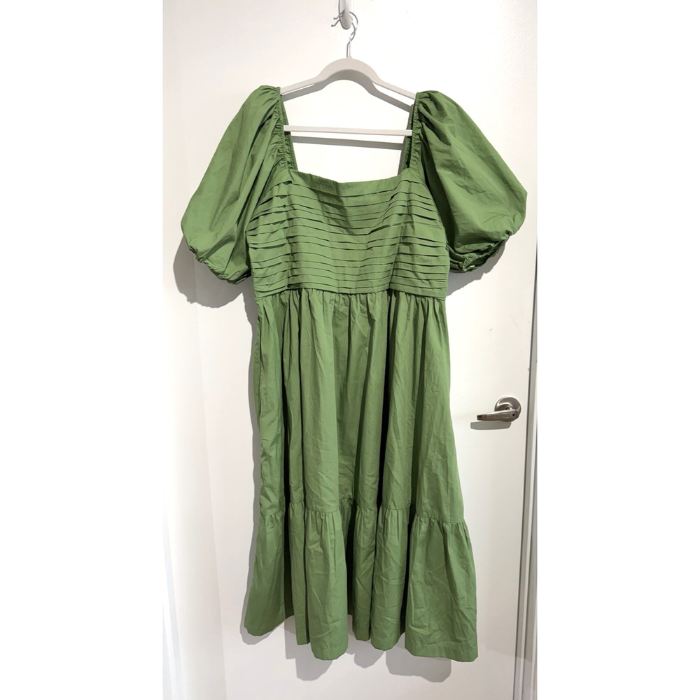 NWOT Abercrombie & Fitch Midi Dress Emerson tiered Puff Sleeves Green size XXL - Picture 2 of 10